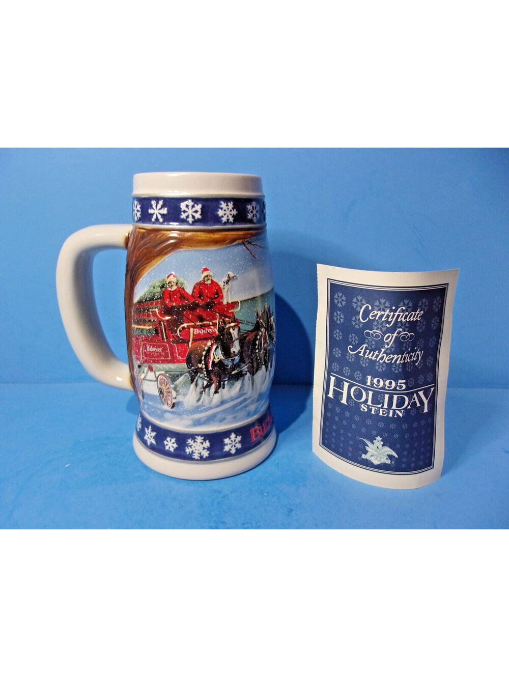 Vintage Budweiser Holiday Stein 1995 Lighting the Way Home Christmas Mug COA